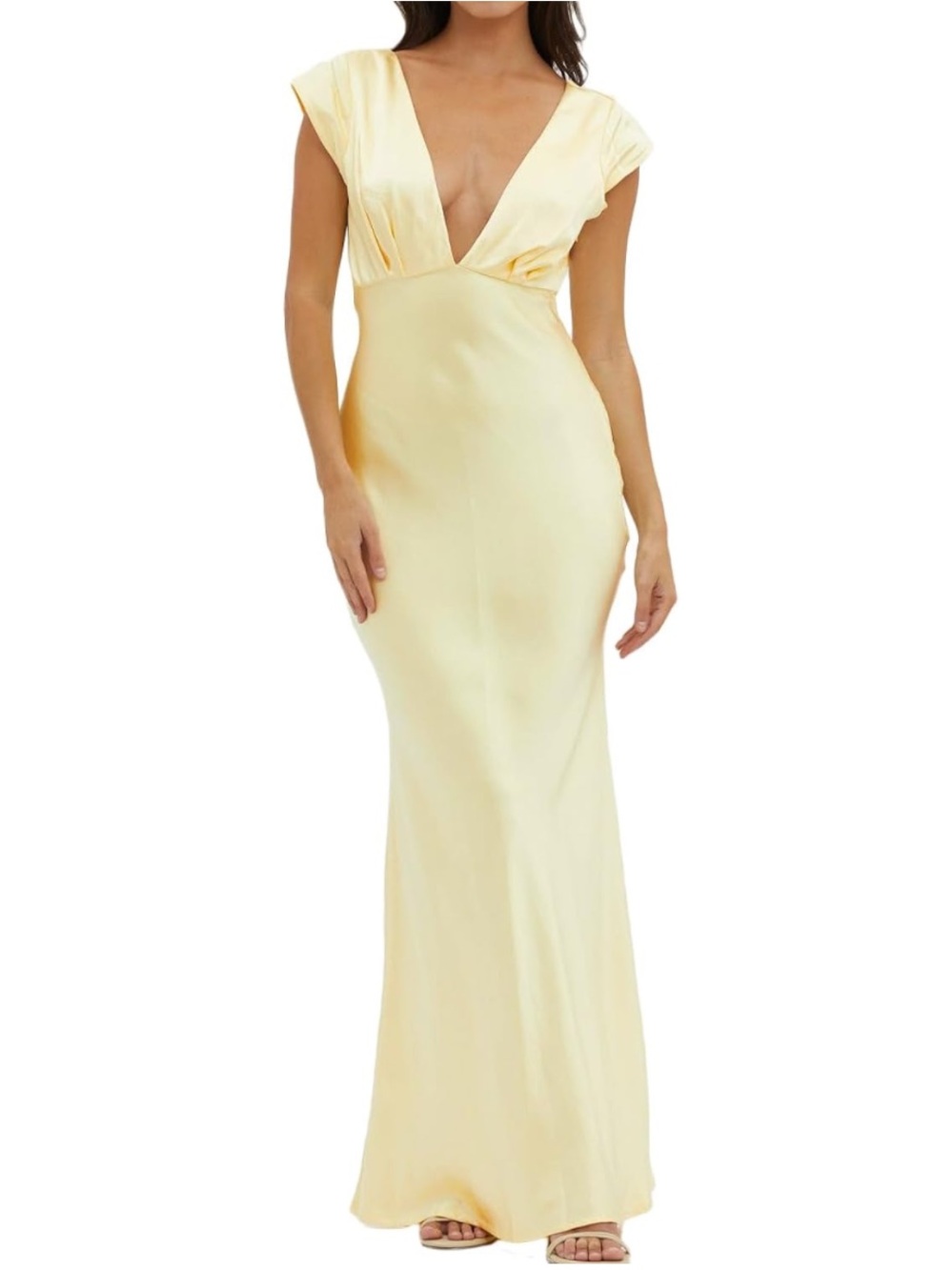 Halfisland Womens Summer Satin V Neck Cap Sleeve Backless Maxi Dress